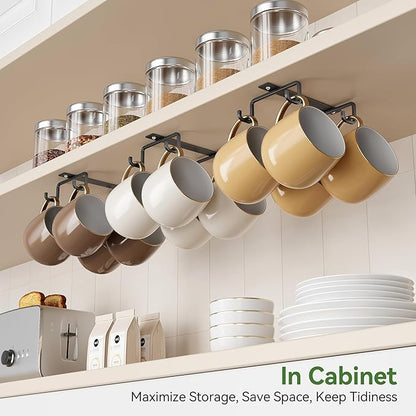 ECROCY Mug Hooks Under Cabinet Space-Saving, Easy Screw Mounting, Metal Coffee Cup Hooks 3 Pack(Dark Brown)