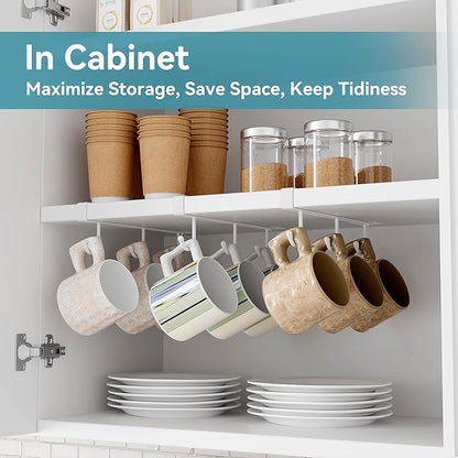 ECROCY Mug Hooks for Cabinet, Clip-On Shelf and Only Fits Flat Cabinet Without Any Lip, 3pcs Mug Holder No Drilling Free Damage