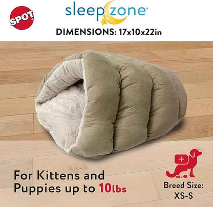 SPOT Sleep Zone Cuddle Cave, Cat Cave Bed for Indoor Cats and Mini Dogs, Durable and Washable, Comfortable for Kittens and Puppies Under 10lbs and 12in Long, Tan Color