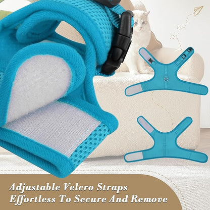 Athena Collection Adjustable Cat Harness with Velcro, Portable Large Sized Cat Vest Harness Breathable Comfy Escape Proof Cat Kitten Harness Pet Supplies for Outdoor Walking Training, Blue