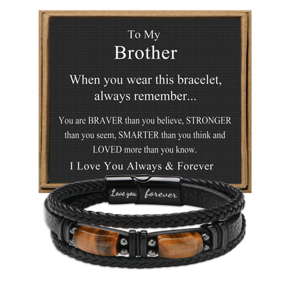𝗚𝗶𝗳𝘁𝘀 𝗳𝗼𝗿 𝗠𝗲𝗻 𝗟𝗲𝗮𝘁𝗵𝗲𝗿 𝗕𝗿𝗮𝗰𝗲𝗹𝗲𝘁 With Tigers Eye, Anniversary Christmas Father's Day Birthday Gifts for Son Husband Grandson Boyfriend Brother Dad Love You Forever Bracelets for Men