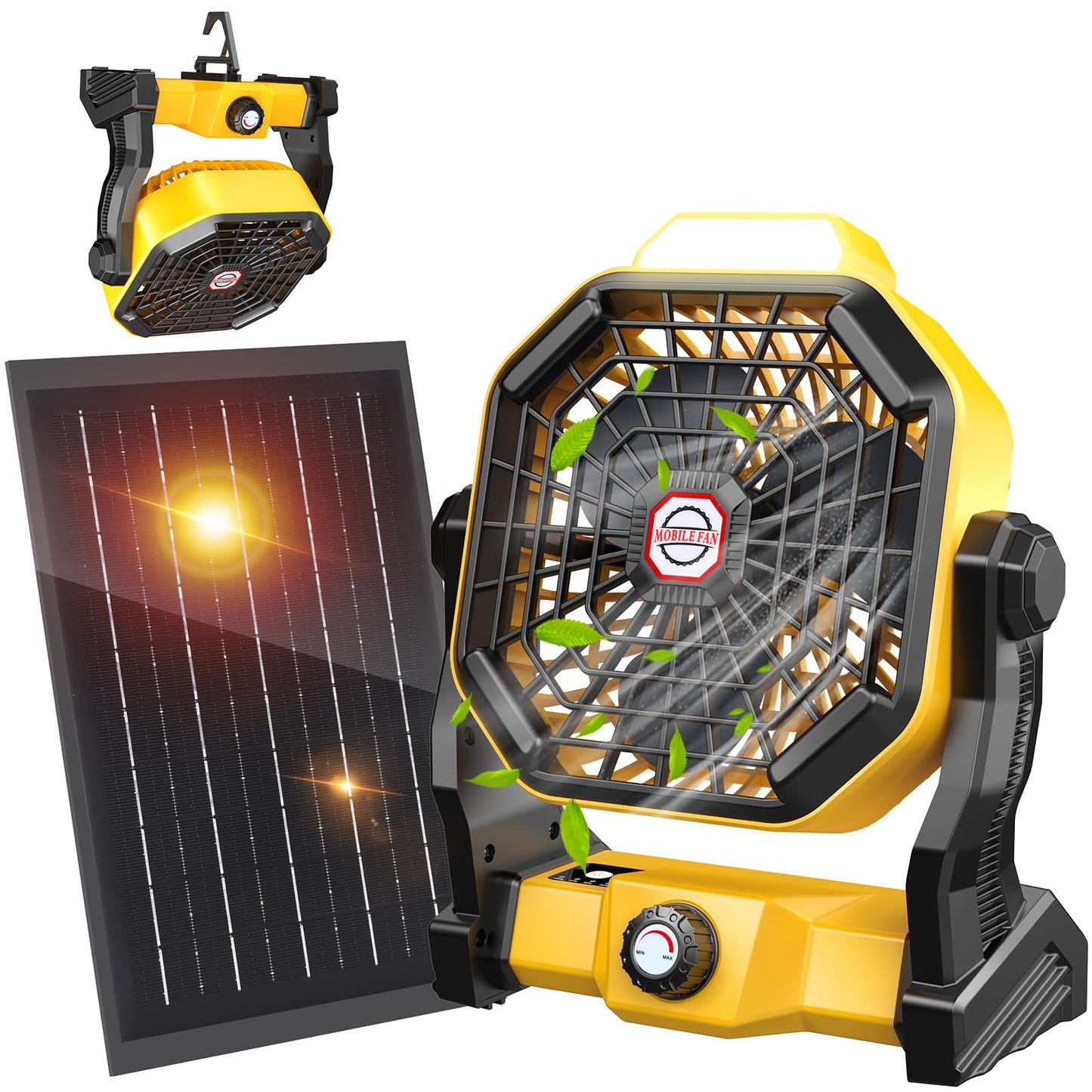 Jinlicte 10400Mah Solar Fan With Led Lantern, Camping Fan With Solar Panel, 7W Rechargeable Solar Powered Fan For Outside, Quiet