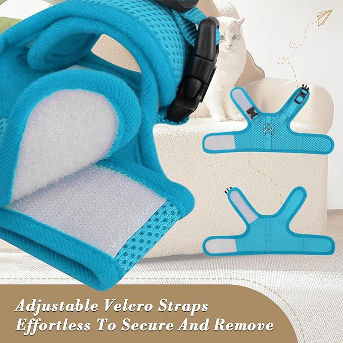 Athena Collection Adjustable Cat Harness with Velcro, Portable Extra Small Cat Vest Harness Breathable Comfy Escape Proof Cat Kitten Harness Pet Supplies for Outdoor Walking, Training, Blue