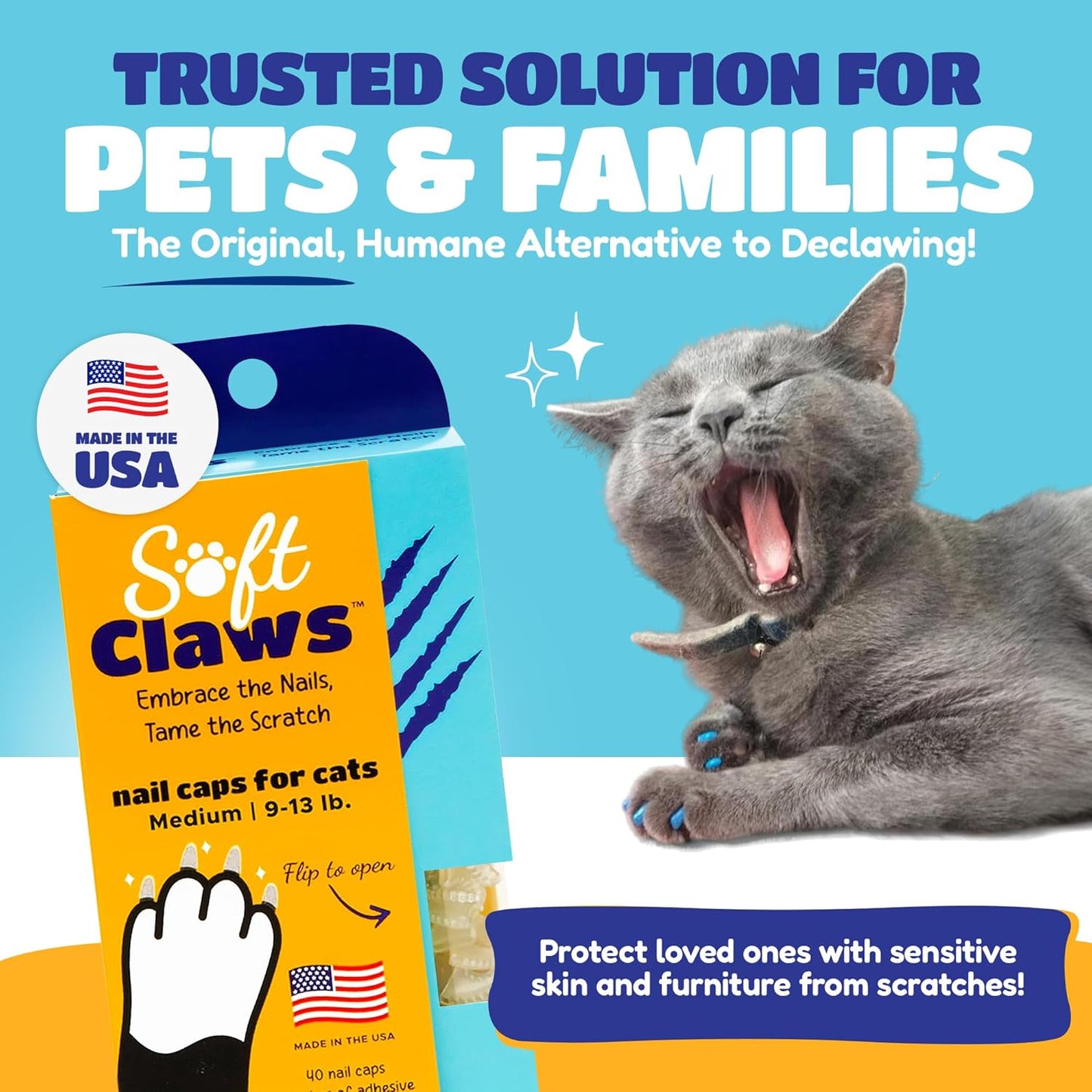 Soft Claws Cat Nail Caps for Medium Cats – (40 Caps, Red & Gold) - Made in USA - Veterinarian-Developed | Protects Furniture & Skin - Easy to Apply, Long-Lasting Anti-Scratch Soft Cat Claw Covers