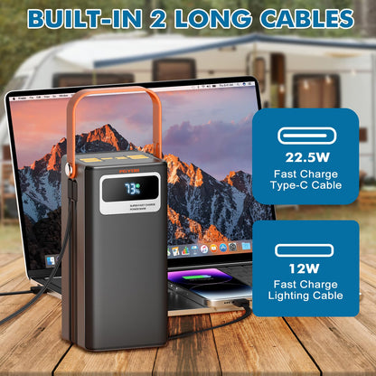 Portable Power Station, 27,000Mah Outdoor Generator With Built In Cable, Portable Power Bank Backup Battery For Phone Charge, Tr