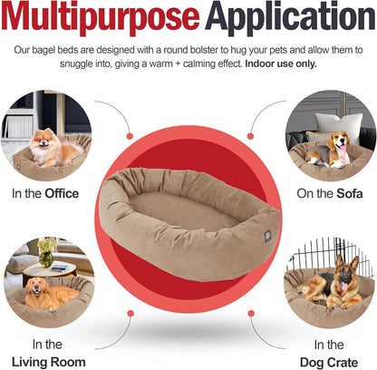 Majestic Pet 40 Inch Suede Shredded Memory Foam Mix Calming Large Dog Bed Washable 40 x 29 x 9 (Inch) - Cozy Soft Round Donut Dog Bed with Spine for Head Support - Pet Bed Stone