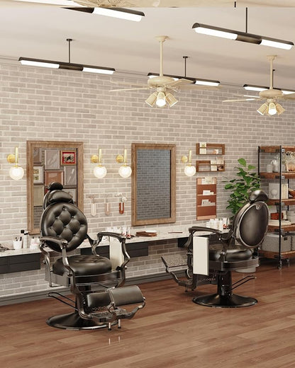 Baasha Classic All-Black Barber Chair, Retro Reclining Salon Chair with Thick Padding & Adjustable Headrest, Heavy-Duty Construction, Tattoo & Hair Chair