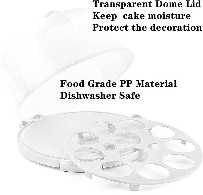 Portable Cake Carrier with Handle, Round Cupcake Holder with Lid, Plastic Storage Container Box fit 10 inch Cake, 3-Locking Muffin and Pies Keeper with Cover (White)