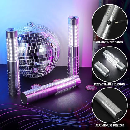 4 Pieces LED Strobe Baton Light Rechargeable Bottle Service Sparklers Stick Reusable Champagne Bottle Handheld LED for Club Stage Nightclub Party Concert Event Bar Outdoor - Silver
