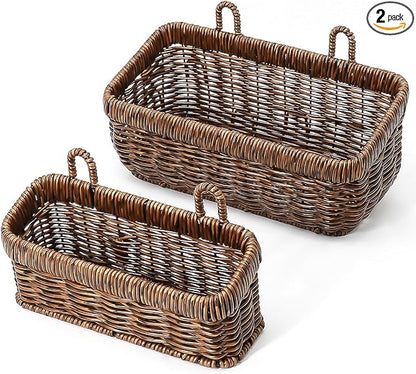 AceList Wall Hanging Basket, Boho Style Hand-Woven Hanging Storage Baskets - Set of 2, Ideal for Boho Room Decor, Kitchen, Garden, and Living Room(Brown)