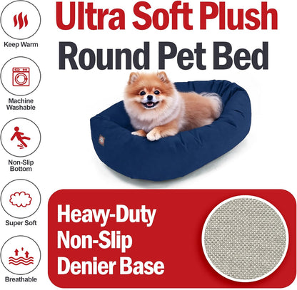 Majestic Pet 24 Inch Suede Calming Dog Bed Washable 24x19x7 (Inch) – Cozy Soft Round Donut Dog Bed with Spine Support for Dogs to Rest Their Head - Pet Bed Small – Navy (2025)