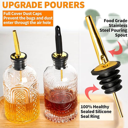 Syrup Dispenser Bottles Set of 3, Simple Syrup Bottle for Coffee Bar Accessories,7 oz Glass Coffee Syrup Containers for Maple Honey Syrup Oil, with Metal Pour Spouts, Stoppers,Condiments Dispenser