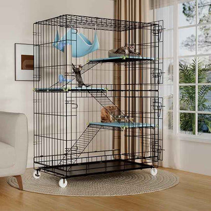 4-Tier Cat Cage Indoor: Large Cat Enclosure Pet Playpen Detachable Metal Wire Kennel Collapsible Crate with Scratching Post & Plush Pads & Hammock for Cats Kittens