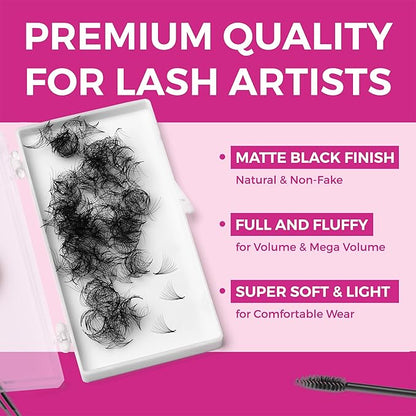 Eyesy Lash 500 Promade Fans - Volume Premade Lash Fans for Eyelash Extensions Pointy Base Handmade Loose Pre Made Eyelashes Middle Stem Soft and Lightweight (8D 0.05 C 11mm)