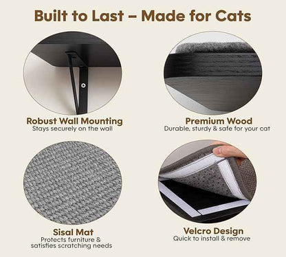 Cat Wall Shelf Window Perch, Cats Bed Hammock with Scratching Pad, Cat Shelf for Climbing Sleeping Playing,Black Furniture for Indoor Large Cats
