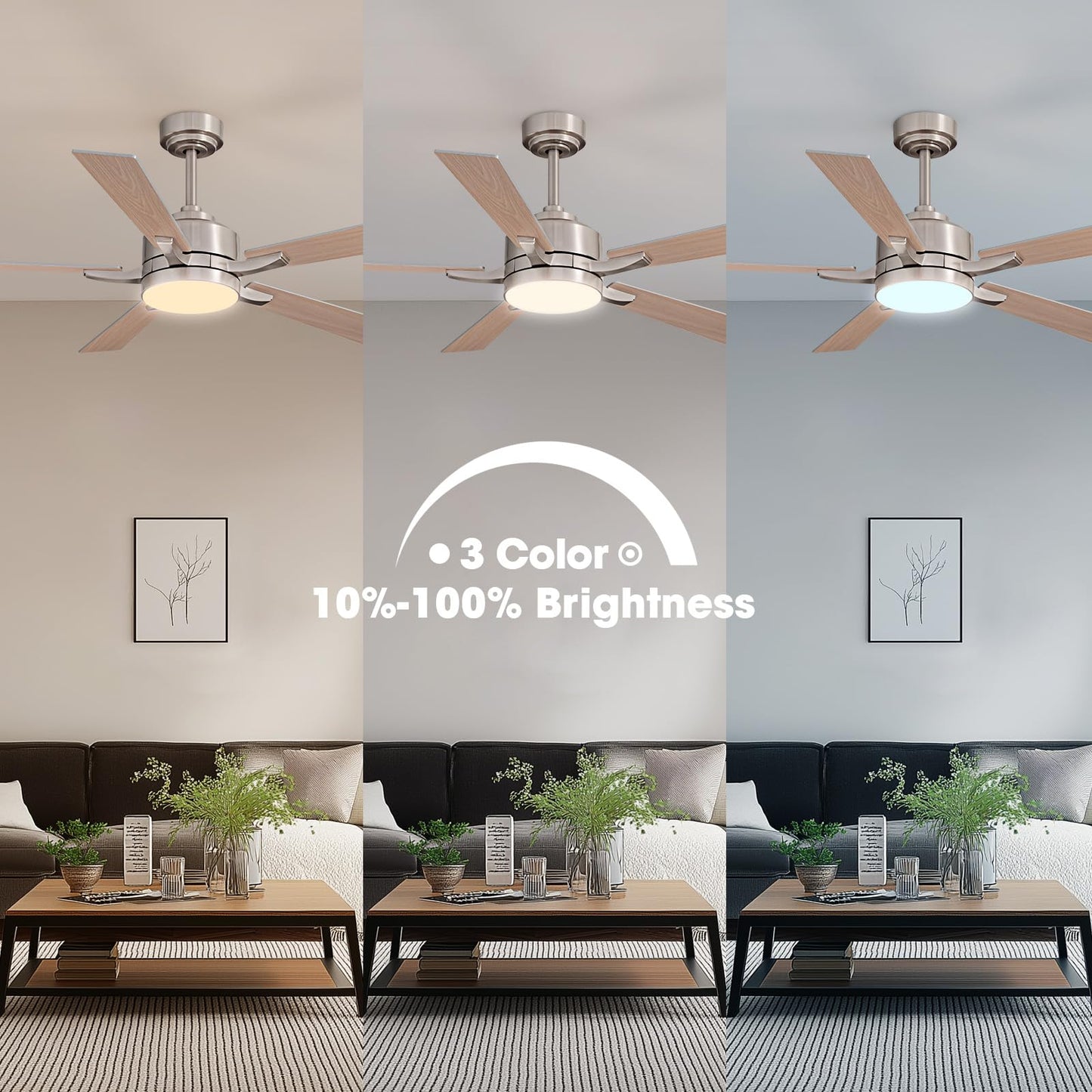 Ludomide Ceiling Fan With Light, 52 Modern Low Profile Ceiling Fan With Light, Dc Reversible Motor, Smart App & Remote Control,