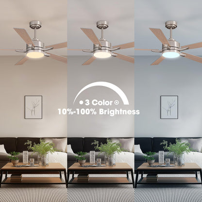 Ludomide Ceiling Fan With Light, 52 Modern Low Profile Ceiling Fan With Light, Dc Reversible Motor, Smart App & Remote Control,