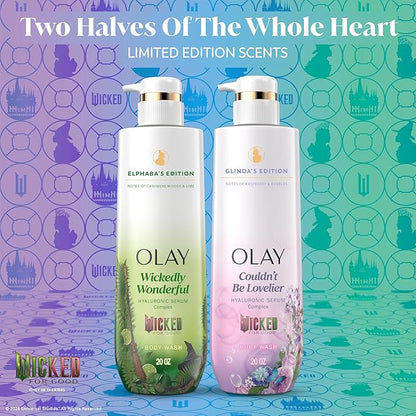 Olay Body Wash for Women, Couldn't Be Lovelier Glinda's Edition, Intensely Hydrating & Renewing, Pro-Hyaluronic Acid Serum with Vitamin B3, For All Skin Types, Raspberry & Bubbles Scent, 20 fl oz