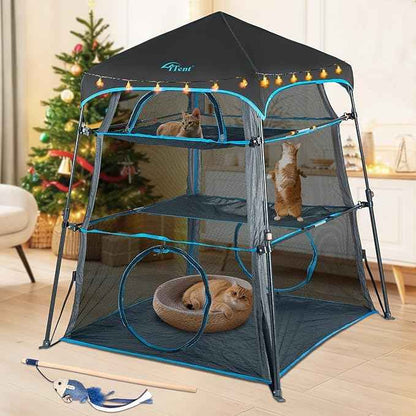Cat Enclosure Kitten and Cat Tower Tent for Indoor and Outdoor,3 Tier Cat Cage Inside, X-Large Outdoor Catio,Portable and Foldable,Two Doors Design can Assemble More Shapes (Patented)