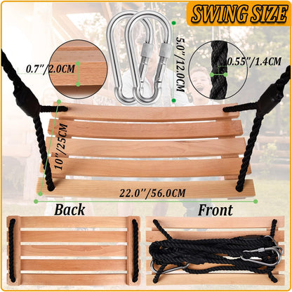 Taeku Adult Tree Swing, Hanging Beech Wood Swings with Adjustable Rope Garden Chair Seat Swing for Indoor Outdoor (22''x10'')
