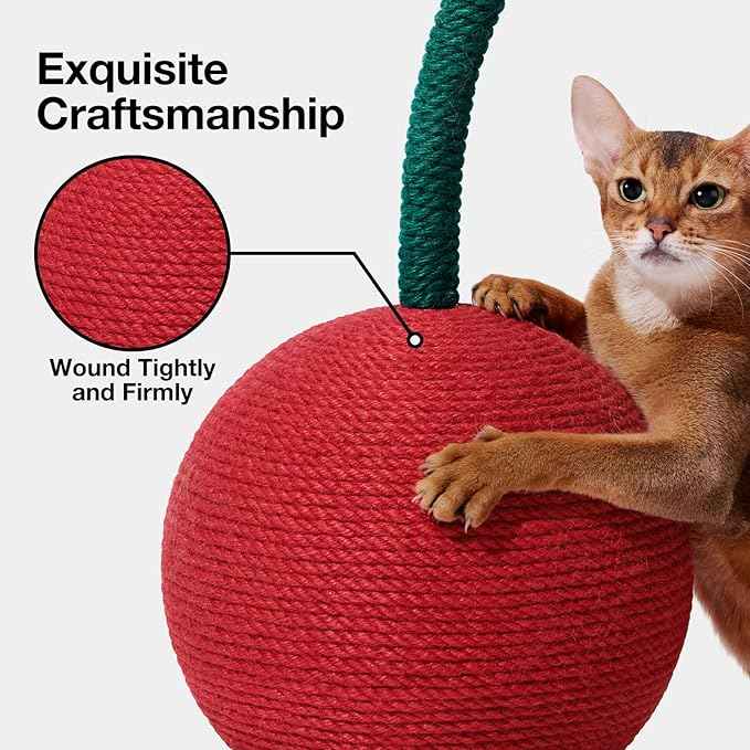 VETRESKA Cherry Cat Scratching Post, 22.64" Tall Cat Scratcher with Jute Rope Ball, Vertical Cat Scratch Post Claw Scratchers for Indoor Cats, Kitten Supplies