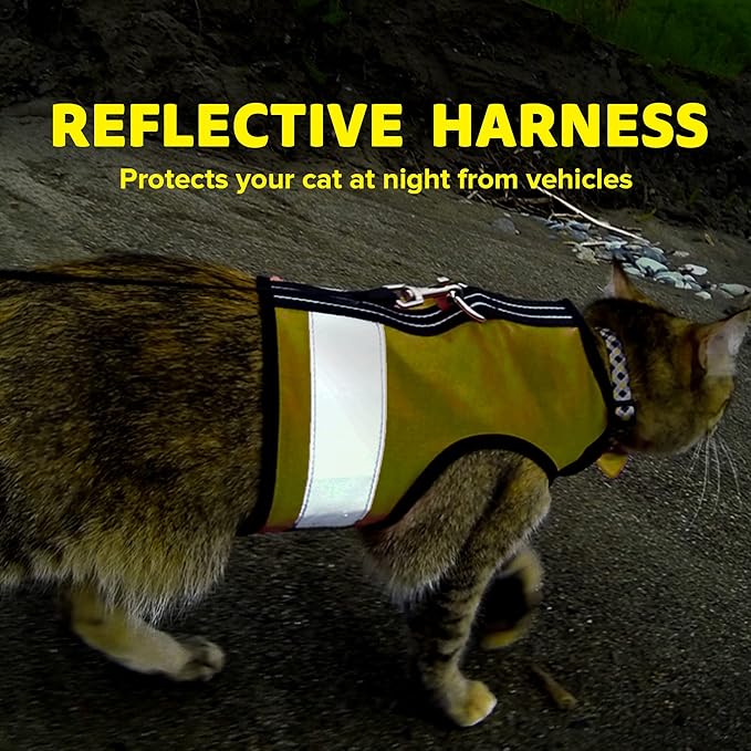 Kitty Holster Reflective Cat Harness – High-Visibility Cat Harness for Travel, Day and Night Walking - Soft Cotton Cat Accessories, Breathable, Secure & Washable, Made in USA - Sunshine Yellow, XS