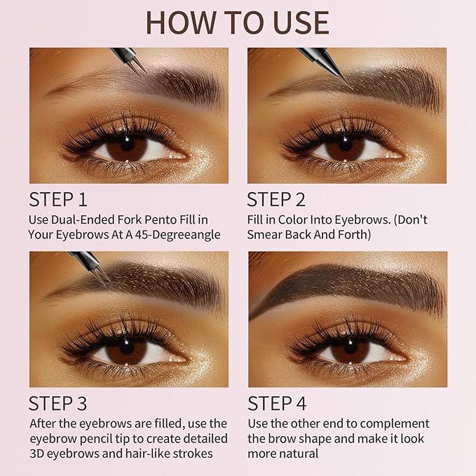 Eyebrow Pencils for Women, 2-in-1 Dual-Ended Microblading Eyebrow Pencil Waterproof with 2 Fork Tip and Spoolie Brush for Hair-Like Natural Brows Eyebrow pen, Non-Dry, Last All-Day (Black Brown)