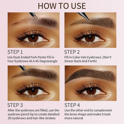 Eyebrow Pencils for Women, 2-in-1 Dual-Ended Microblading Eyebrow Pencil Waterproof with 2 Fork Tip and Spoolie Brush for Hair-Like Natural Brows Eyebrow pen, Non-Dry, Last All-Day (Black Brown)