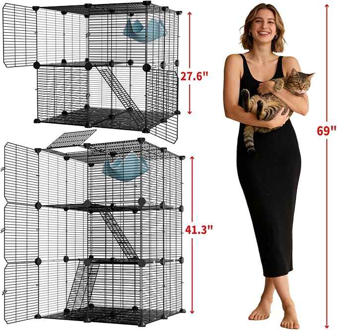 Large Cat Cage Indoor: Enclosed Cat Enclosure DIY Pet Playpen Detachable Metal Wire Kennel Sturdy Crate with Hammock for Cats Kitten