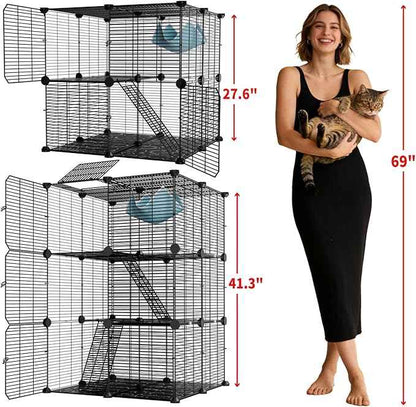 Large Cat Cage Indoor: Enclosed Cat Enclosure DIY Pet Playpen Detachable Metal Wire Kennel Sturdy Crate with Hammock for Cats Kitten