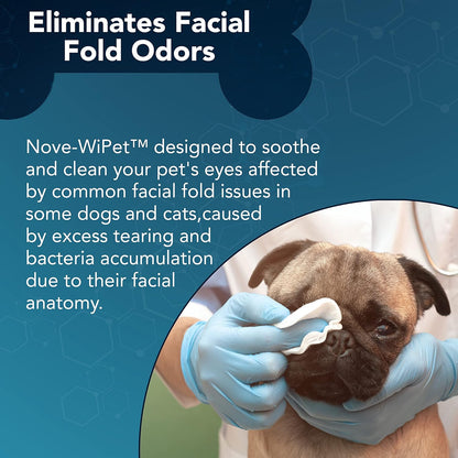 NOVEHA Dog Eye Wipes, Gentle Tear Stain Remover, Eye Hygiene, and Allergy Relief (60 Counts)