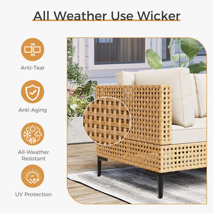 ABCASA Patio Furniture Set, 110" Large 7-Piece Wicker Outdoor Patio Furniture Sets with Coffee Table,Boho Patio Conversation Set Sectional Sofa with All-Weather Cushions for Backyard,Porch,Beige
