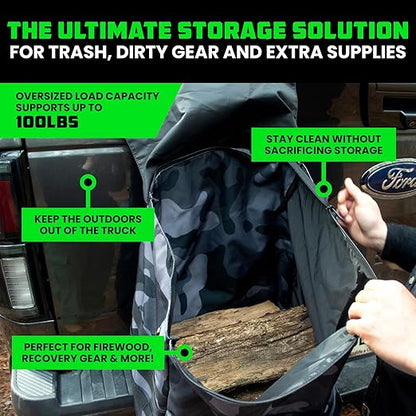 Rhino USA Tail Gate Trash Bag – Molle Compatible Overlanding Gear, Camping Essentials & Ultimate Accessory for Jeep Gladiator, Trucks & More - Camo