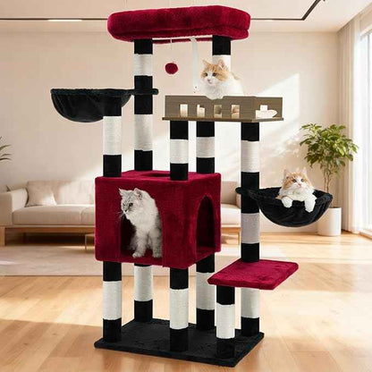 Cat Tree for Indoor Cats Large Adult, Heavy Duty Cat Tree for Large Cats 20 lbs+, Cat Condo with Big Wooden Perch, Cat Tower with 14 Scratching Posts, Hammock, Black GCT023BR