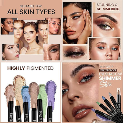 Eyeshadow Shimmer Stick, 16 Color Highlighter Eyeshadows Pencil Waterproof Glitter Eye Shadow Eyeliner Pen, Waterproof Eyeshadows Shimmer Stick Long Lasting Brightener Eyeshadow (06 Desert)