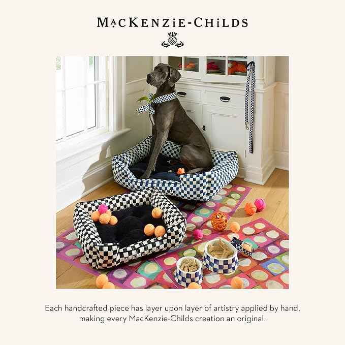 MACKENZIE-CHILDS Pet Bowl, Cute Cat and Dog Bowl for Food and Water, Blue-and-White Royal Check, Small