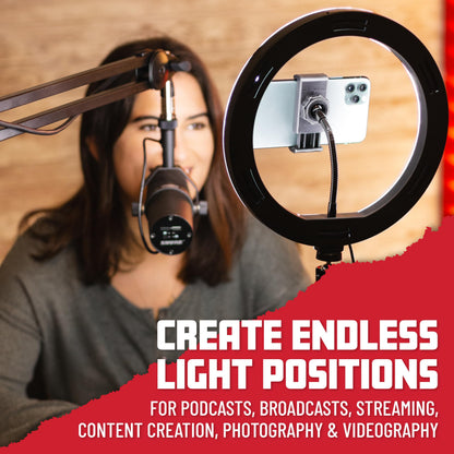 Gator Frameworks 10-Inch Led Desktop Ring Light Stand With Phone Holder And Compact Weighted Base, (Gfw-Ringlightdsktp)