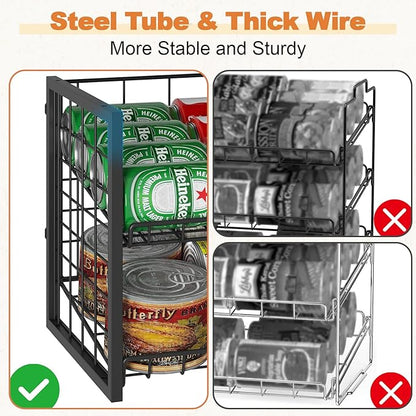 X-cosrack 2-Tier Stackable Can Organizer for Pantry, 3 Packs Adjustable Pantry Organizer Storage for Canned Food Goods Soda, Sturdy Canning Rack Can Dispener Storage Holder for Pantry Kitchen, Black
