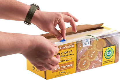 Vacuum Sealer Roll & Bag Cutter (8" x 100') 4 mil 100 Foot Embossed Bags by OutOfAir 33% Thicker, BPA Free, Sous Vide, Commercial Grade, Works with All Machines