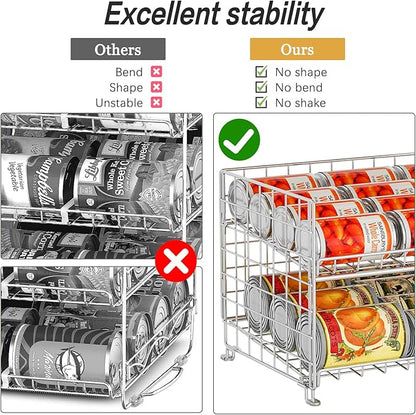 JKsmart 2-Pack Stackable Can Rack Organizer, Can Storage for Kitchen Pantry Cabinet, Can Holders for Food, Multifunctional Can Dispenser for Snacks Soda, Silver
