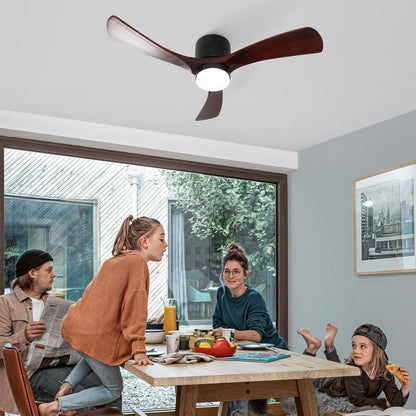 Gesum 42 Ceiling Fan With Lights Remote Control, Low Profile Ceiling Fan With 3 Walnut Wood Blades, Reversible,Dimmable, Flush M