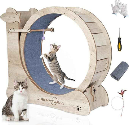 Cat Exercise Wheel, 35.9" Cat Running Wheels for Indoor Cats with with Locking Mechanism, Cats Treadmill Wheels with Scratching Board and Teaser Toy, Cat's Weight Loss and Health