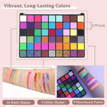 54 Color Face Painting Kit for Kids, Non Toxic Water Activated Face Paint kit Professional Palette with Multiple Facepaint Makeup Tools for Halloween, Carnival, Party, Creative Activities