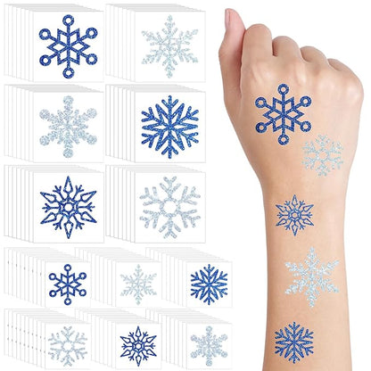 Kathfly 180 Pcs Snowflake Temporary Tattoos Winter Christmas Glitter Sticker Party Decorations Supplies Favors Gifts Cute Apparel Accessories for Body Face Women Party Supplies(Snowflake)