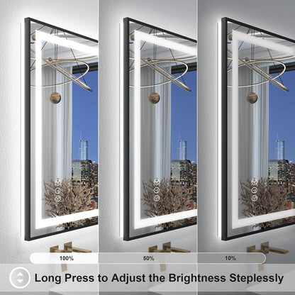 OKPAL 68x40 Black LED Bathroom Mirror with Lights, Frontlit & Backlit LED Mirror for Bathroom, Lighted Bathroom Vanity Mirror, Anti-Fog, Dimmable 3 Colors, Shatterproof, Horizontal/Vertical