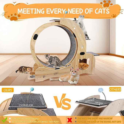 55" cat Wheel，cat Wheels for Indoor Cats，with Cat Bed, Scratching Board, Detachable Mat, Climbing Frame, Nest & Toys,6 in 1 Large Cats Treadmill，for Running/Walking/Training