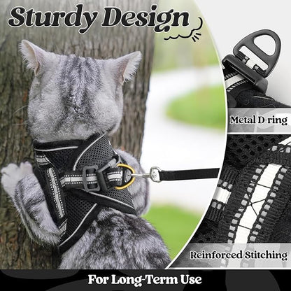 rabbitgoo Cat Harness and Leash Set for Walking Escape Proof, Adjustable Soft Kittens Vest with Reflective Strip for Cats, Comfortable Outdoor Vest, Black, M