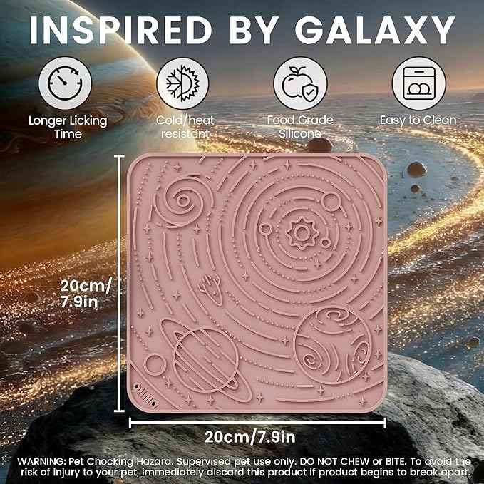 OHMO Lick Mat for Dogs and Cats(Large, Mars&Coral, 2pcs) Enrichment Accessories Toy Space Star Easy Clean Pet Slow Feeder/Suction Cups, Licking Pad for Anxiety Relief and Boredom Reduction
