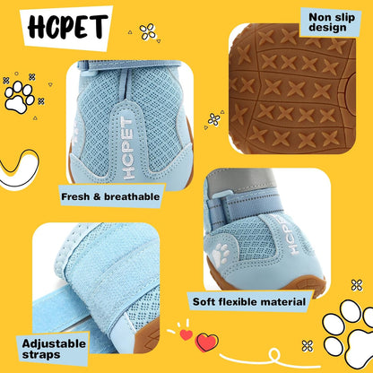 Hcpet Dog Shoes, Dog Boots for Small Dogs, Breathable Medium Dog Booties Paw Protector for Summer Hot Pavement, Winter Snowy Day, Outdoor Walking, Indoor Hardfloors Anti Slip Sole Blue Size 2