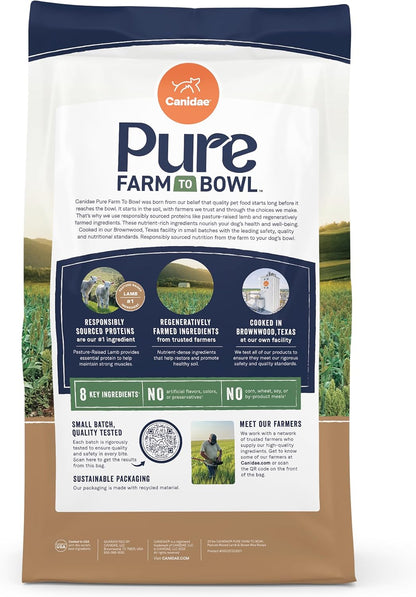 CANIDAE Pure Farm to Bowl Pasture-Raised Lamb & Brown Rice Dog Food, Adult Dog Food, 4lb